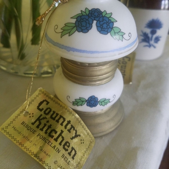 Ceramic Jug  Lamp Bell Set - Brown Blue and White - Picture 5 of 7